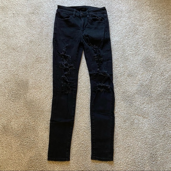 NWT AE Black Distressed Skinny Jeans - Picture 1 of 6